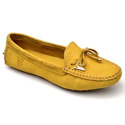 Mocassim Drive Sapatilha Feminina Via Confort Couro Amarelo - Diconfort Calçados | Calçados confortáveis e anatômicos