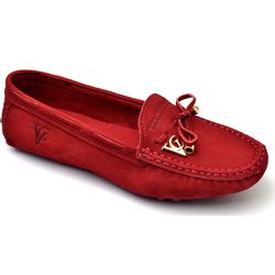 Mocassim Drive Sapatilha Feminina Via Confort Couro Vermelho - Diconfort Calçados | Calçados confortáveis e anatômicos