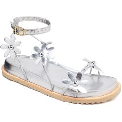 Sandalia Birken Feminina Papete De Slide Tiras Com Flores Prata - Diconfort Calçados | Calçados confortáveis e anatômicos