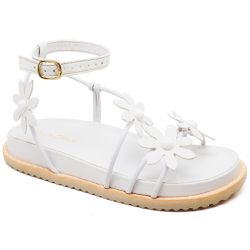 Sandalia Birken Feminina Papete De Slide Tiras Com Flores Branco - Diconfort Calçados | Calçados confortáveis e anatômicos