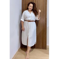 VESTIDO CHEMISE MIDI - LINHO CRU - Di Miranda Curvy