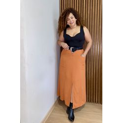 SAIA MIDI LINHO - CARAMELO - Di Miranda Curvy