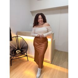 SAIA MIDI COURO PU - CARAMELO - Di Miranda Curvy