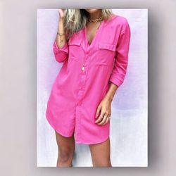 Camisa Manga Longa com Bolso Pink - CAMISAMANGAPIN - DINEIA CINTRA