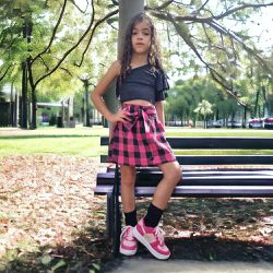 Saia Infantil Xadrez Pink com Botões Inverno - SAI... - DINEIA CINTRA