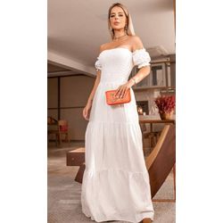 Vestido Longo Lastex Ciganinha Branco - CIGANINHAL... - DINEIA CINTRA