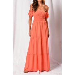 Vestido Longo Lastex Ciganinha Coral - CIGANINHALO... - DINEIA CINTRA