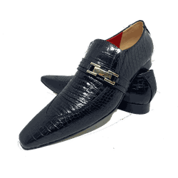 Sapato Masculino Italiano Em Couro Croko Preto Ref... - Di Paolo Sapatos Masculinos