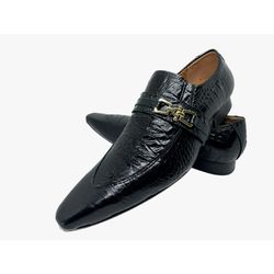 Sapato Masculino Italiano Em Couro Social Preto Cr... - Di Paolo Sapatos Masculinos
