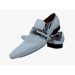 Sapato Masculino Italiano Em Couro Branco Quadricu... - Di Paolo Sapatos Masculinos