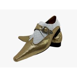 Sapato Masculino Italiano Em Couro Dourado Escama ... - Di Paolo Sapatos Masculinos