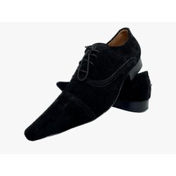 Sapato Masculino Italiano Em Couro Preto Camurça R... - Di Paolo Sapatos Masculinos