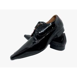 Sapato Masculino Italiano Em Couro Preto Verniz Re... - Di Paolo Sapatos Masculinos