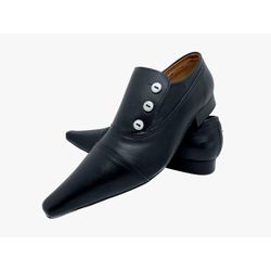 Sapato Masculino Italiano Em Couro Social Preto Fo... - Di Paolo Sapatos Masculinos