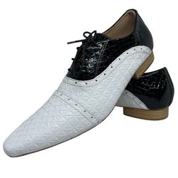 Sapato Masculino Italiano Em Couro Branco Quadricu... - Di Paolo Sapatos Masculinos