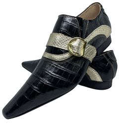 Sapato Masculino Italiano Em Couro Preto Social Cr... - Di Paolo Sapatos Masculinos