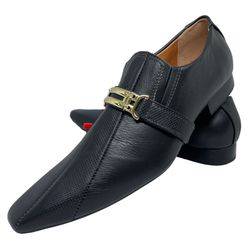 Sapato Masculino Italiano Em Couro Preto Social Fo... - Di Paolo Sapatos Masculinos