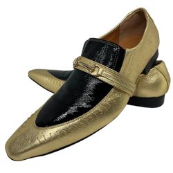 Sapato Masculino Italiano Em Couro Social Ouro Gli... - Di Paolo Sapatos Masculinos