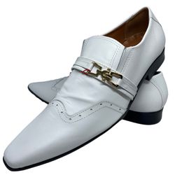 Sapato Masculino Italiano Em Couro Branco Verniz M... - Di Paolo Sapatos Masculinos