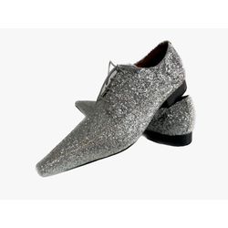 Sapato Masculino Italiano Em Couro Prateado Execut... - Di Paolo Sapatos Masculinos