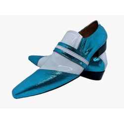 Sapato Masculino Italiano Em Couro Azul Verniz Mol... - Di Paolo Sapatos Masculinos