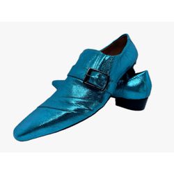 Sapato Masculino Italiano Em Couro Azul Verniz Mol... - Di Paolo Sapatos Masculinos