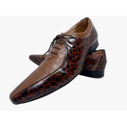 Sapato Masculino Italiano Em Couro Marrom Onça Ref... - Di Paolo Sapatos Masculinos