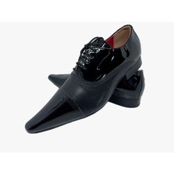 Sapato Masculino Italiano Em Couro Social Preto Po... - Di Paolo Sapatos Masculinos