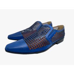 Mocassim Masculino Italiano Em Couro Social Azul L... - Di Paolo Sapatos Masculinos