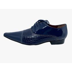 Sapato Masculino Italiano em Couro Social azul Cro... - Di Paolo Sapatos Masculinos
