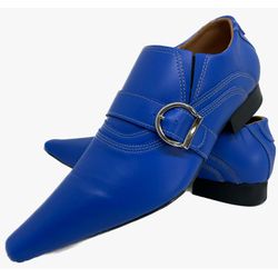 Sapato Masculino Italiano em Couro Social Azul Fiv... - Di Paolo Sapatos Masculinos