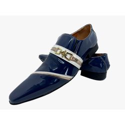 Sapato Masculino Italiano em Couro Social Azul Oce... - Di Paolo Sapatos Masculinos