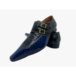 Sapato Masculino Italiano em Couro Social Azul Cro... - Di Paolo Sapatos Masculinos
