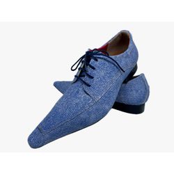 Sapato Masculino Italiano Em Couro Social Azul Pon... - Di Paolo Sapatos Masculinos
