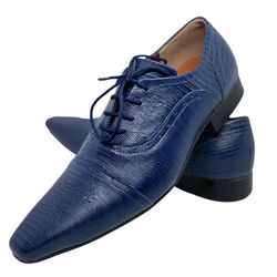 Sapato Masculino Italiano Em Couro Social Azul Qua... - Di Paolo Sapatos Masculinos