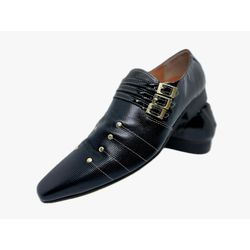 Sapato Masculino Italiano Em Couro Social Preto Re... - Di Paolo Sapatos Masculinos