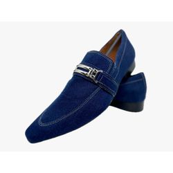 Sapato Masculino Italiano Em Couro Social Azul Ref... - Di Paolo Sapatos Masculinos