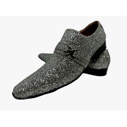 Sapato Masculino Italiano Em Couro Prata Glitter R... - Di Paolo Sapatos Masculinos