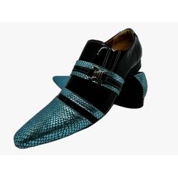 Sapato Masculino Italiano Em Couro Azul Serpente R... - Di Paolo Sapatos Masculinos