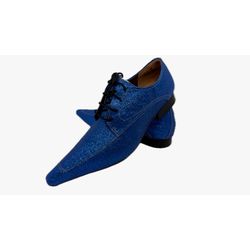 Sapato Masculino Italiano Em Couro Azul Glitter Re... - Di Paolo Sapatos Masculinos