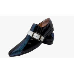 Sapato Masculino Italiano Em Couro Preto e Azul Re... - Di Paolo Sapatos Masculinos