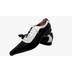 Sapato Masculino Italiano Em Couro Preto e Branco ... - Di Paolo Sapatos Masculinos