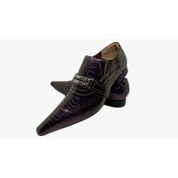Sapato Masculino Italiano Em Couro Roxo Réptil Ref... - Di Paolo Sapatos Masculinos