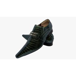 Sapato Masculino Italiano Em Couro Preto Réptil Re... - Di Paolo Sapatos Masculinos
