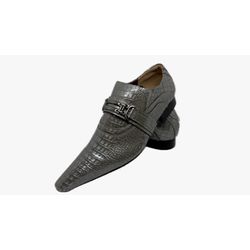 Sapato Masculino Italiano Em Couro Prateado Réptil... - Di Paolo Sapatos Masculinos