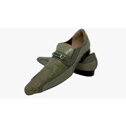 Sapato Masculino Italiano Em Couro Verde Réptil Re... - Di Paolo Sapatos Masculinos