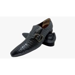 Sapato Masculino Italiano Em Couro Preto Réptil Re... - Di Paolo Sapatos Masculinos