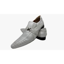 Sapato Masculino Italiano Em Couro Branco Réptil R... - Di Paolo Sapatos Masculinos
