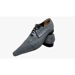 Sapato Masculino Italiano Em Couro Cinza Réptil Re... - Di Paolo Sapatos Masculinos