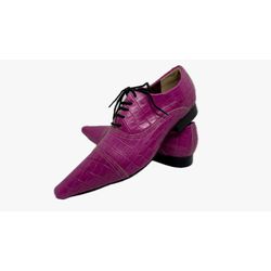 Sapato Masculino Italiano Em Couro Rosa Réptil Ref... - Di Paolo Sapatos Masculinos